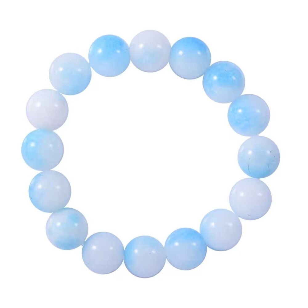Pretty Sky Blue and White Agate Genuine Gemstone Beaded Stretch Bracelet